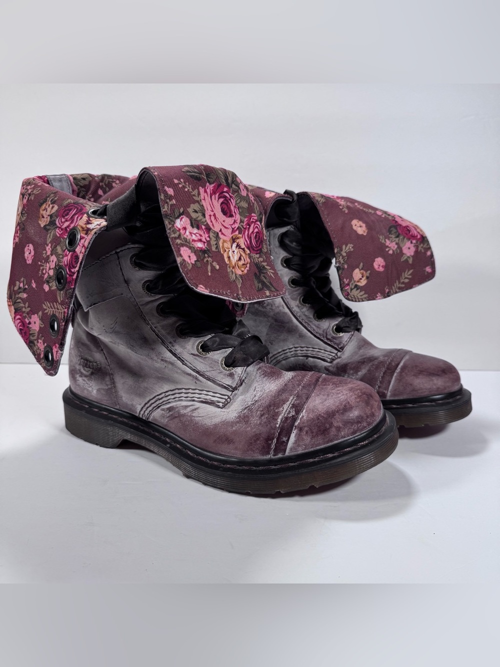 Dr. Martens Women's Maroon Floral Lace-Up Boots